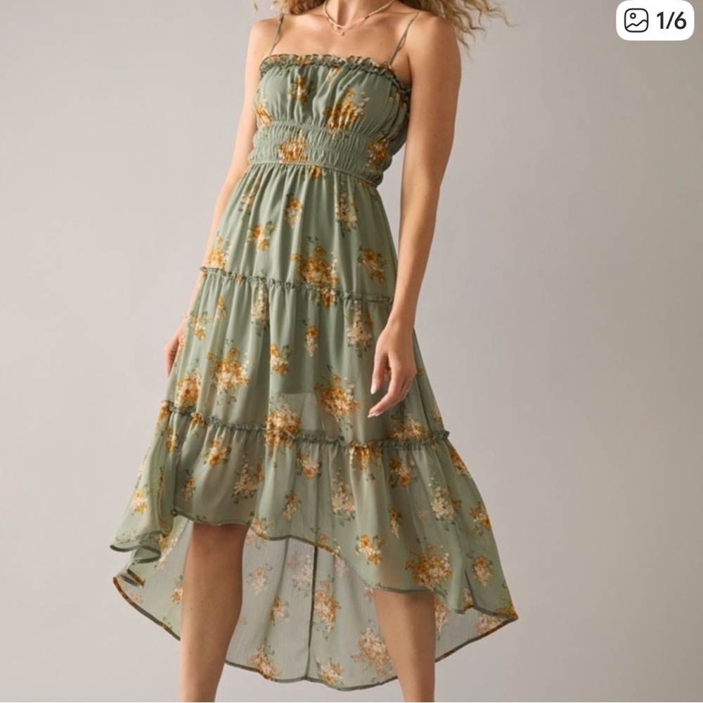 Audrey Parks + Francesca Sage green high low style midi/maxi , floral print , XL